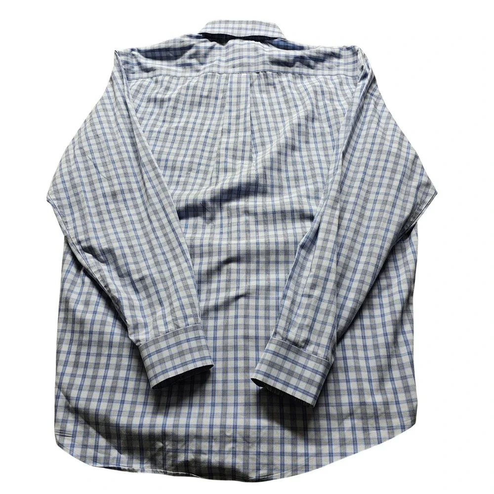 Eddie Bauer Button Down Shirt Mens M Blue Plaid Wrinkle Resistant Cotton Outdoor